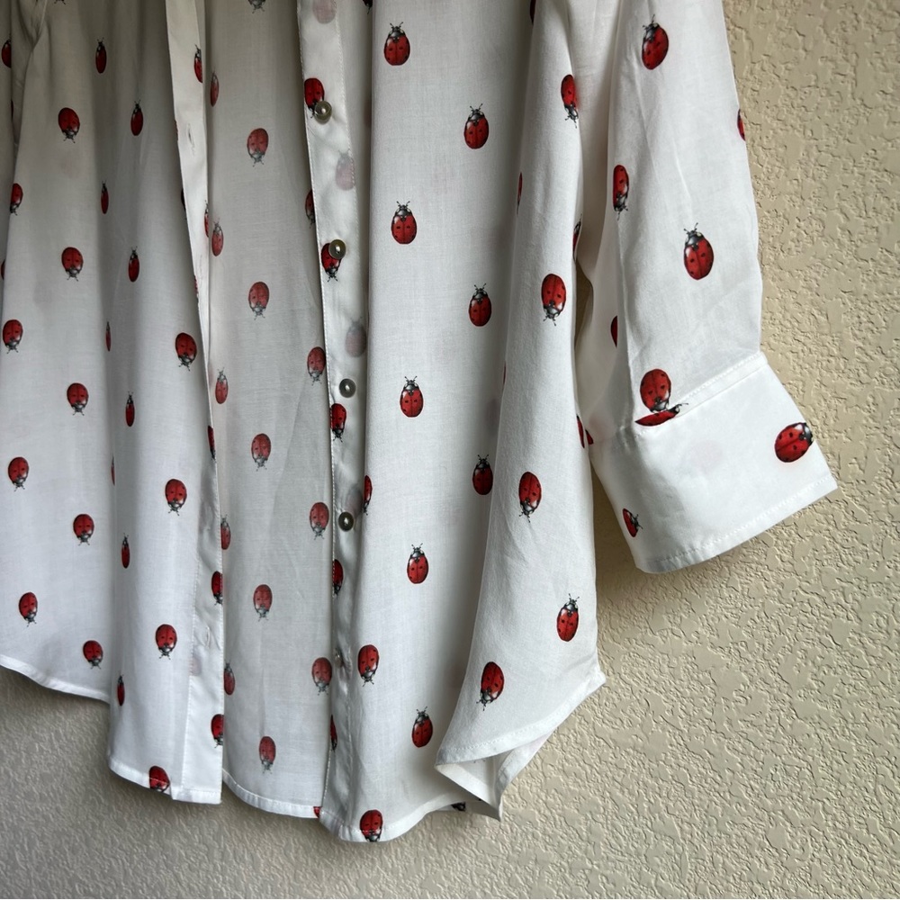 NWT L'Agence White Camille Ladybug Print Button-Up Shirt Size S - Picture 8 of 16